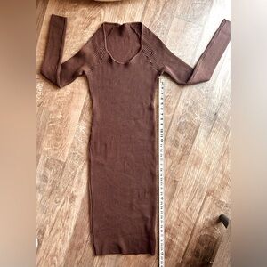 SHEIN Chocolate Brown Ribbed Long Sleeve Bodycon Dress